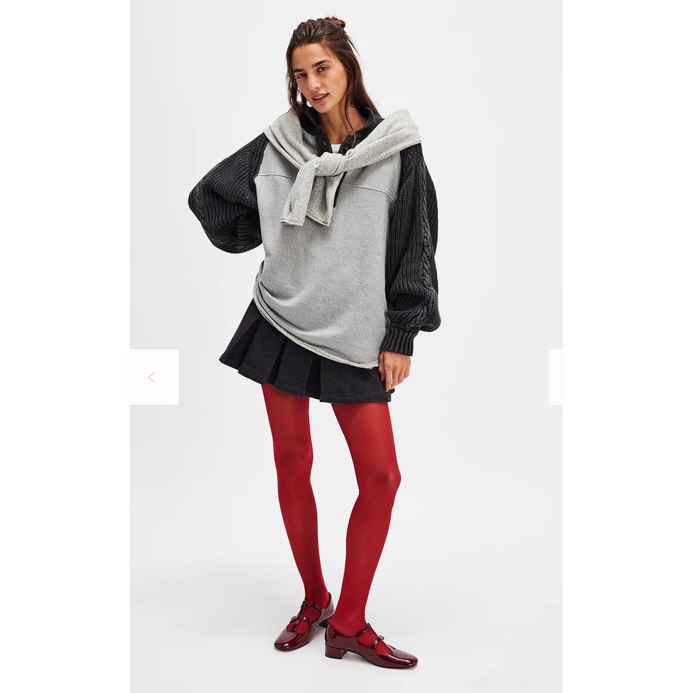 We The Free Marco Polo Pullover Women Medium Gray Mixed Media Cable Knit